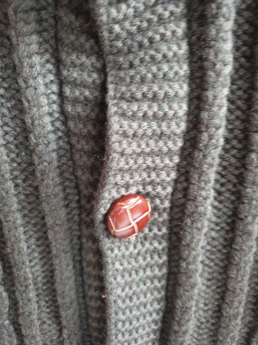 Zielony khaki sweter kardigan wełniany zapinany z warkoczem GAP S 36