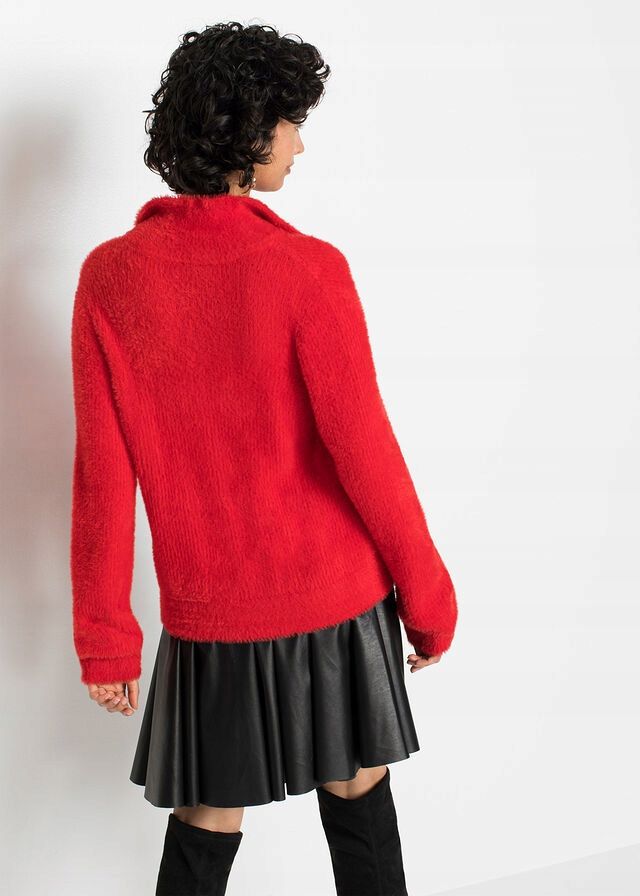 B.P.C sweter rozpinany czerwony włochaty r.48/50