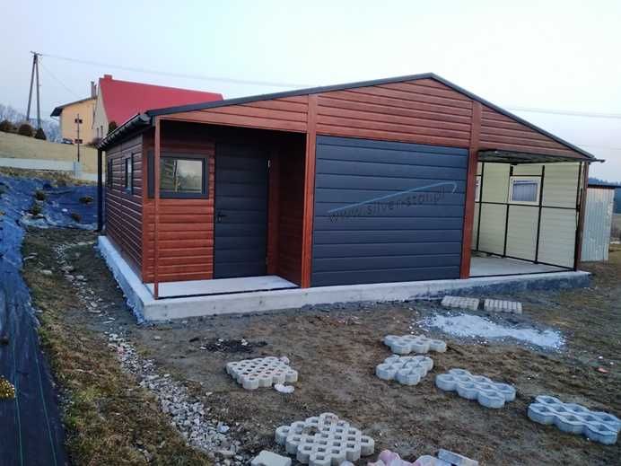 Garaż blaszany drewnopodobny z wnęką 8x6 8x5 8x7