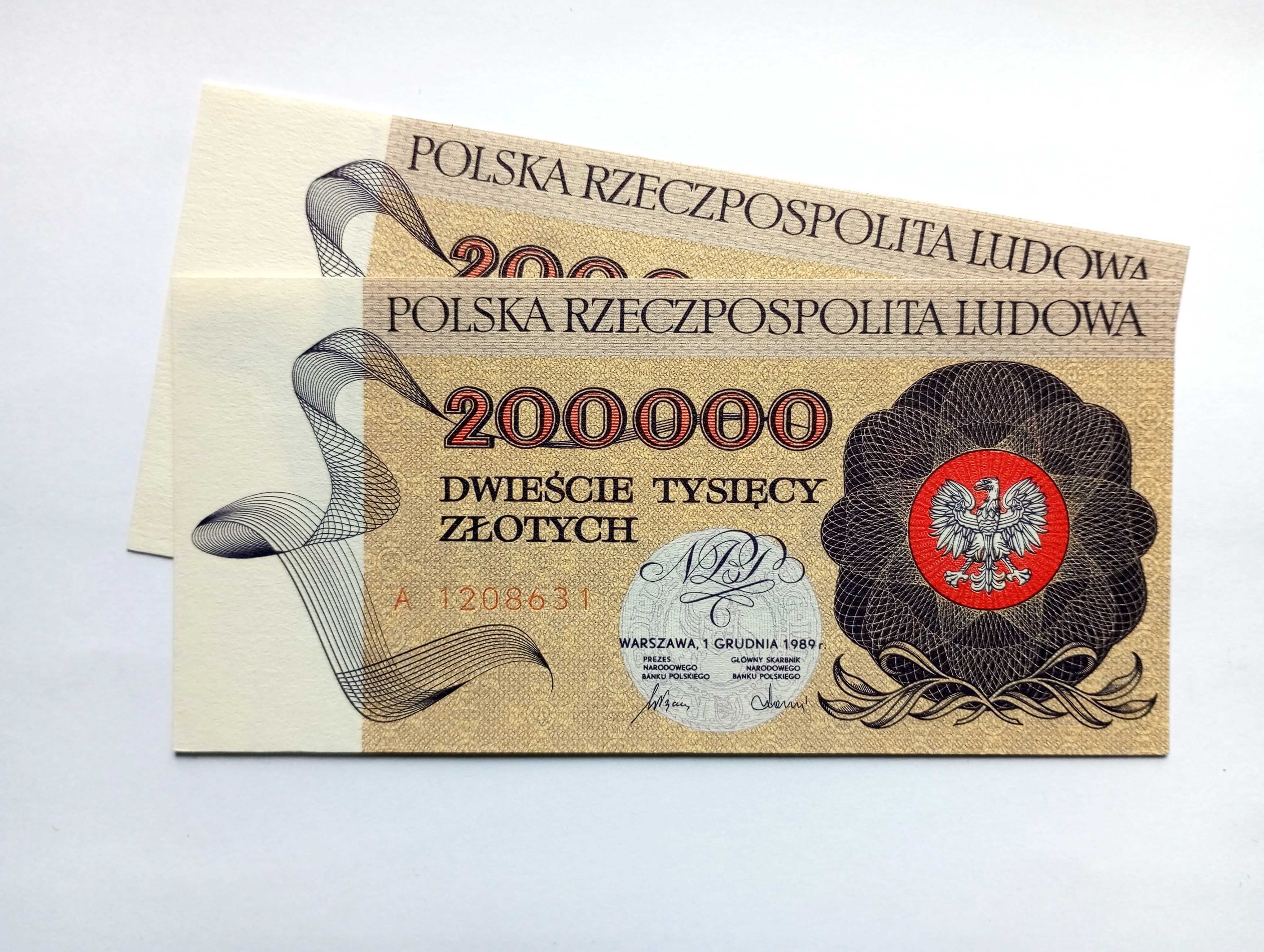 Banknot  PRL  200.000 A  st.1 UNC  Pierwsza seria