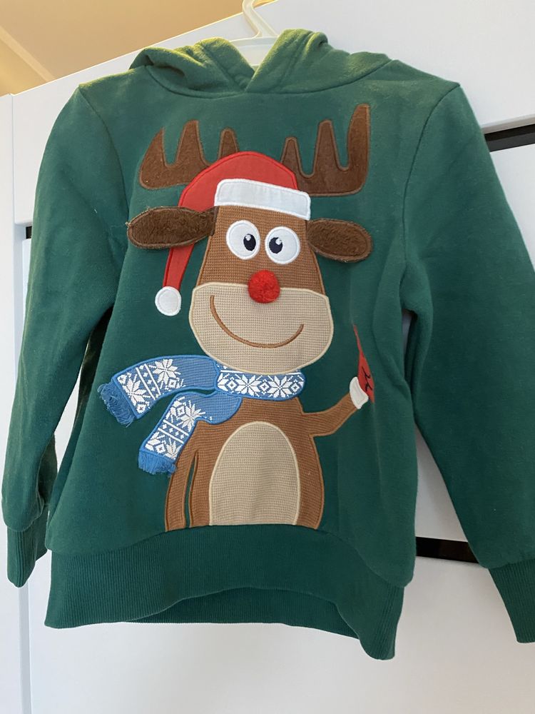 Bluza z reniferem, świąteczna, bożonarodzeniowa, z kapturem, C&A, 104
