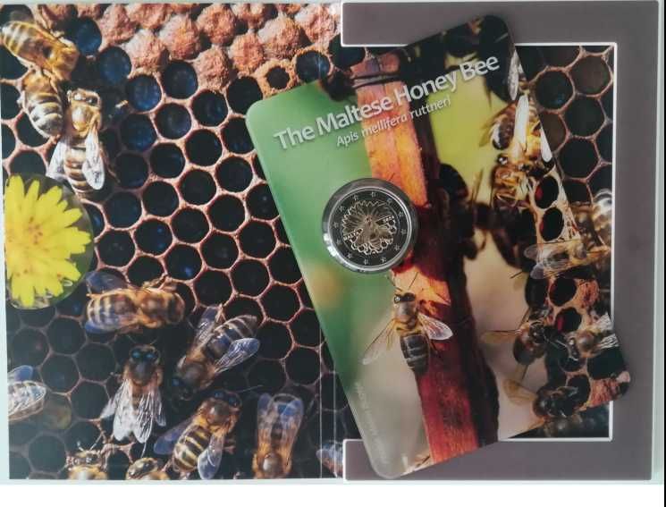 malta 2024 conjunto 2 coincard 2€ abelha maltesa e muralhas citadella
