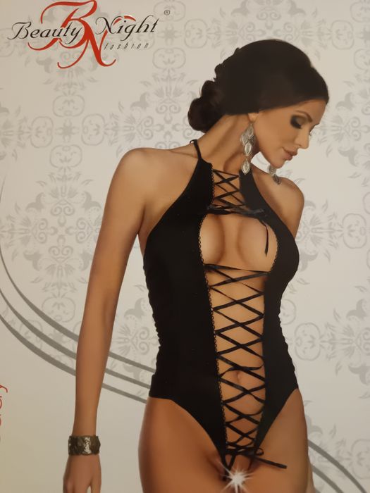 Body z wiązaniem i otwartym krokiem Beauty Night