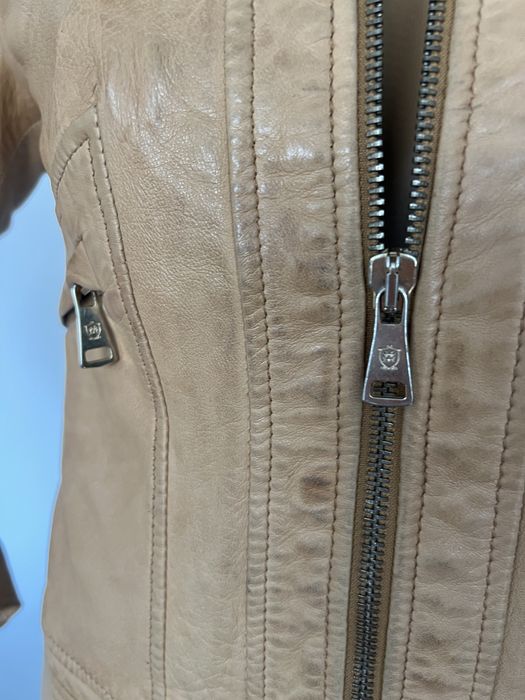 Massimo Dutti kurtka krótka skóra beżowa M