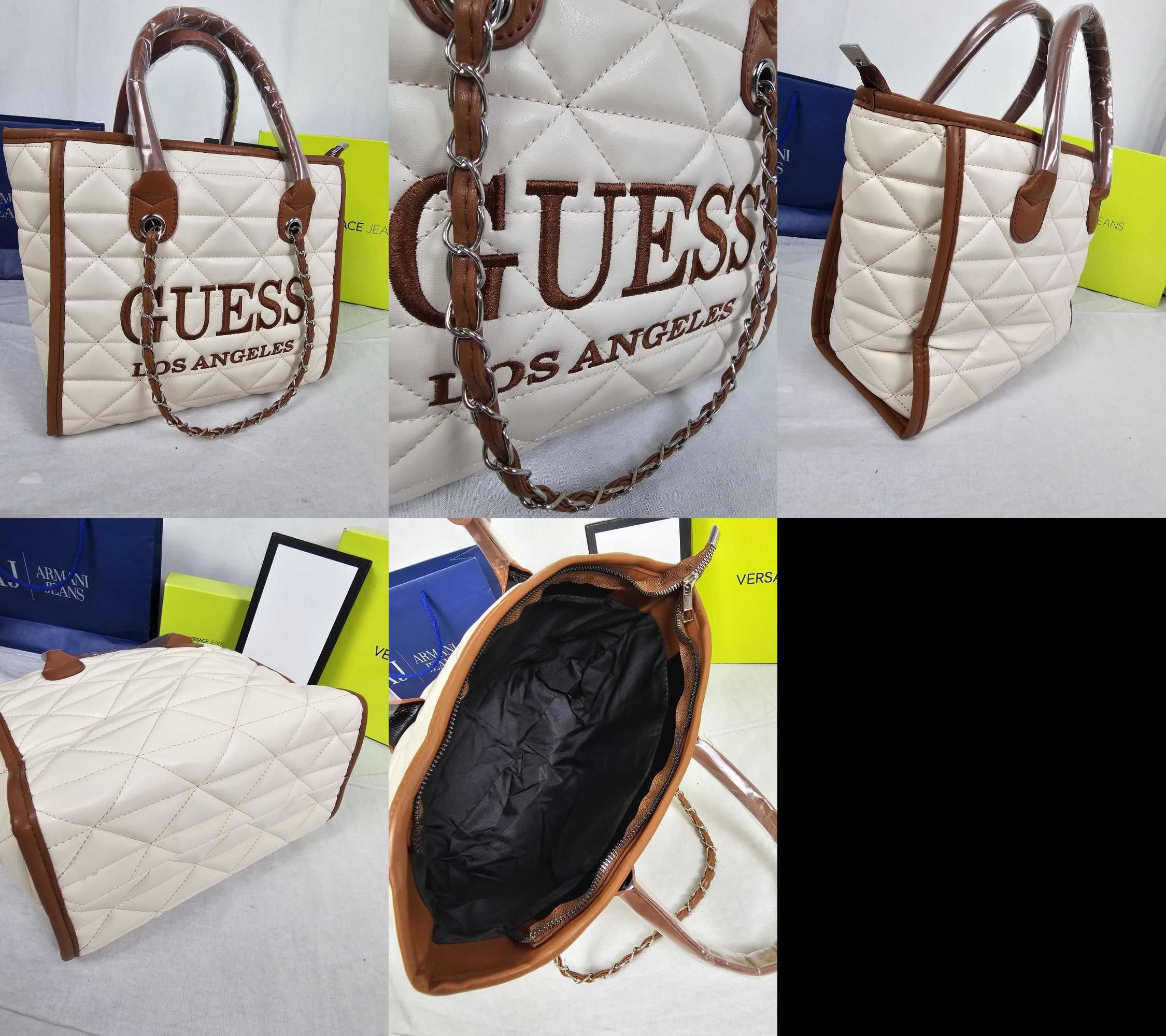 Torba torebka pikowana damska Guess Los Angeles kuferek duzy