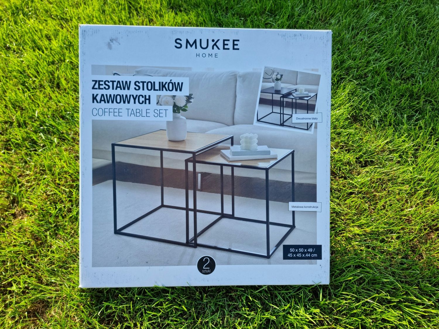 SMUKEE Zestaw stolików kawowych dwustronne blaty czarny/brąz 2 sztuki