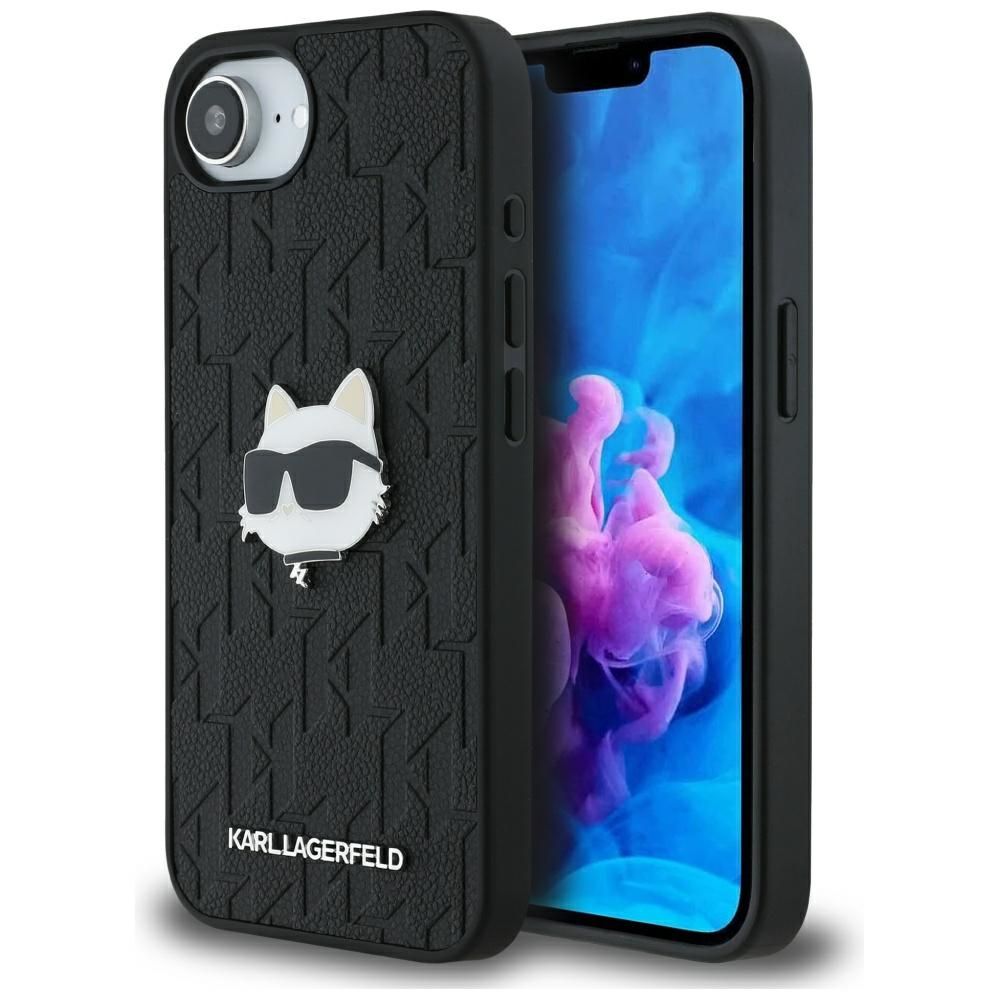 Etui Karl Lagerfeld Monogram Choupette   Head Pin do iPhone 16e czarny
