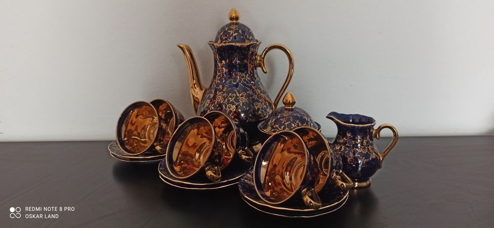 SR. Porcelana Bawaria Kobalt Złocona 22 K Serwis Mokka