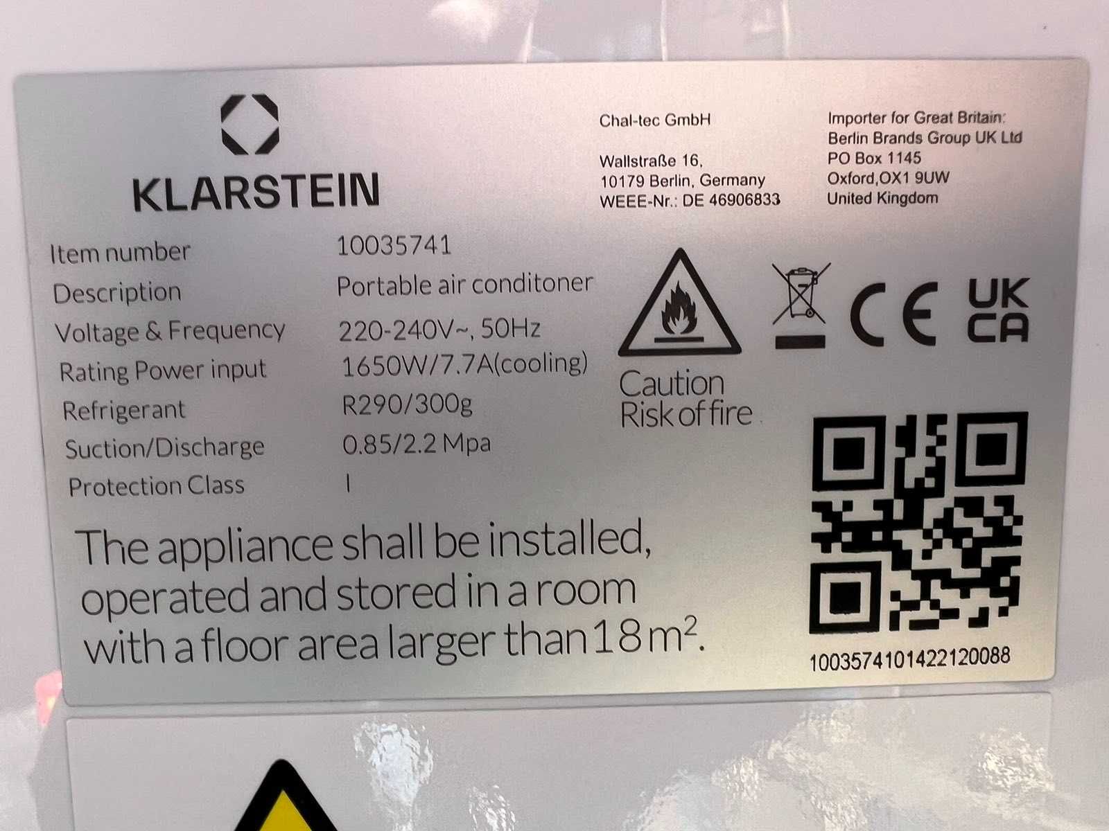 Мобильный кондиционер 15000 БТЕ 4.4 кВт Klarstein Max Breeze.