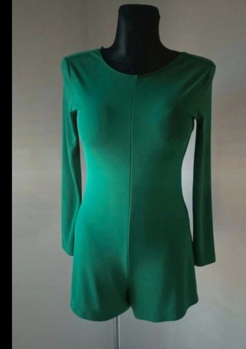 Kombinezon krótki Zara zielony odkryte plecy dekolt w serek V vintage