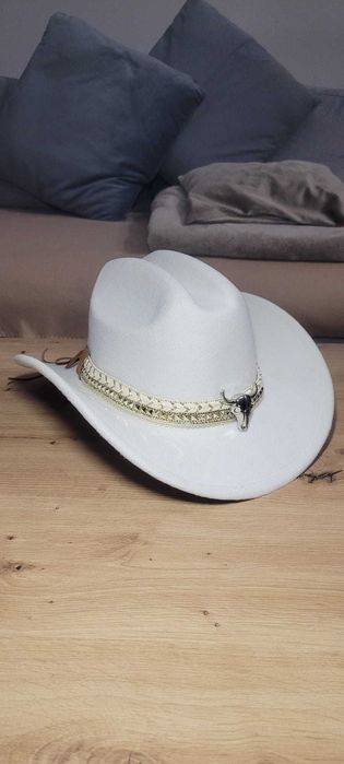 Kapelusz Wild West cowboy, brązowy, country look biały kowbojski