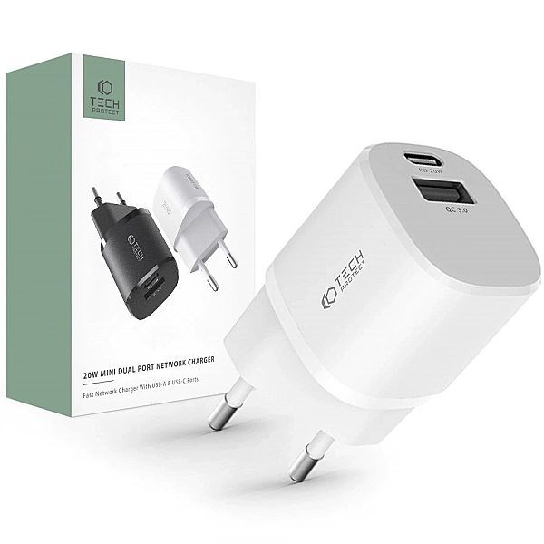 Ładowarka Tech-Protect C20w sieciowa mini Usb-c Pd 20w / Usb-a Qc 3.0