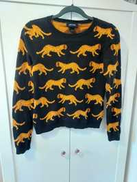 Ciekawy bawełniany sweterek Monki panterka tygrys czarny S bawełna