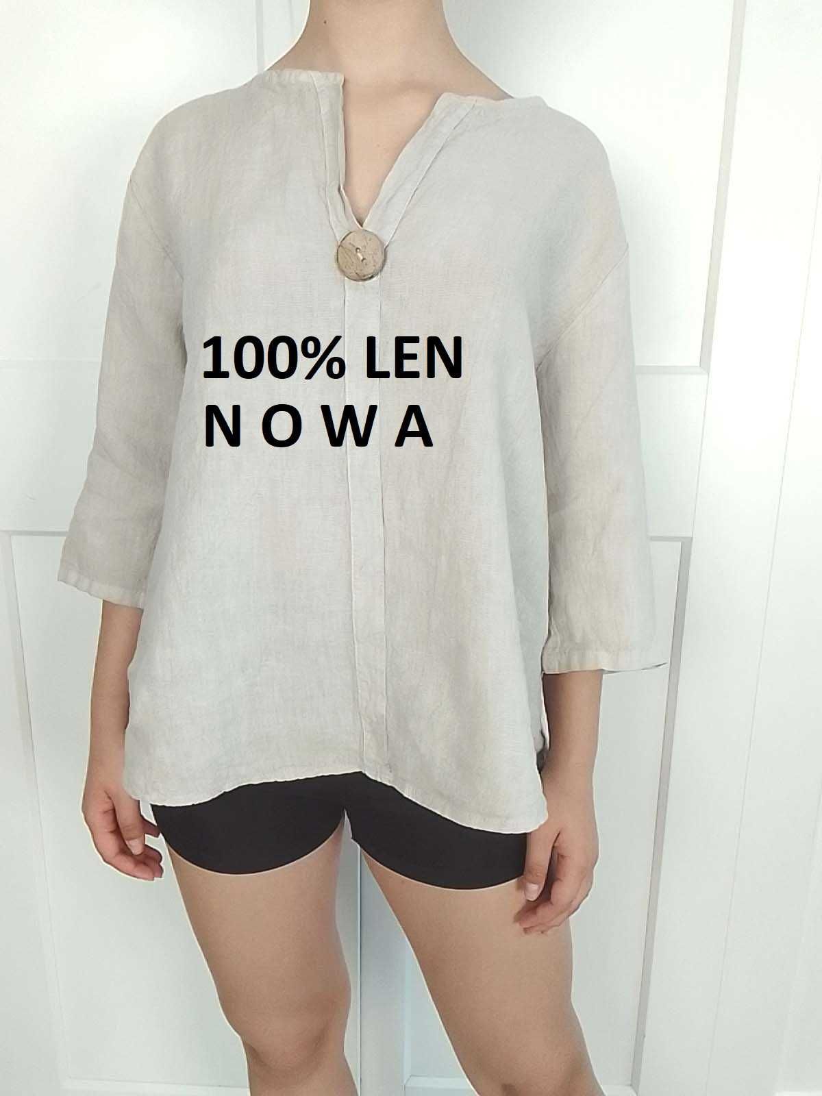 Nowa lniana koszula bluzka 100% len puro lino S M L uniwersalna