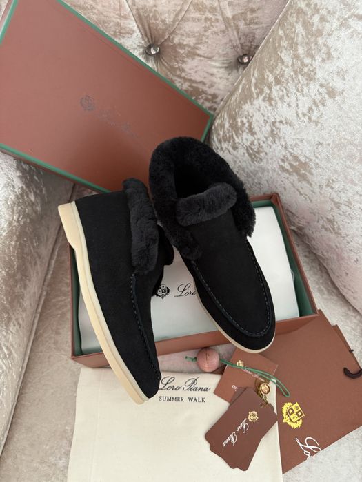 Теплі лофери чорні зимові хутряні лоро піана loro piana