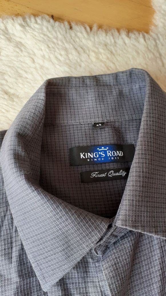 KING'S ROAD Szara koszula męska z podwijanymi rękawami XL
