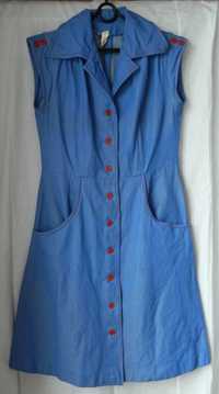 Платье-халат-сарафан винтаж 70-е производство Венгрия плотный хлопок