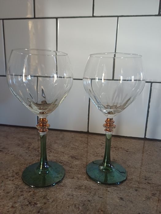 2x Szklane Kieliszki Zdobione Zielone