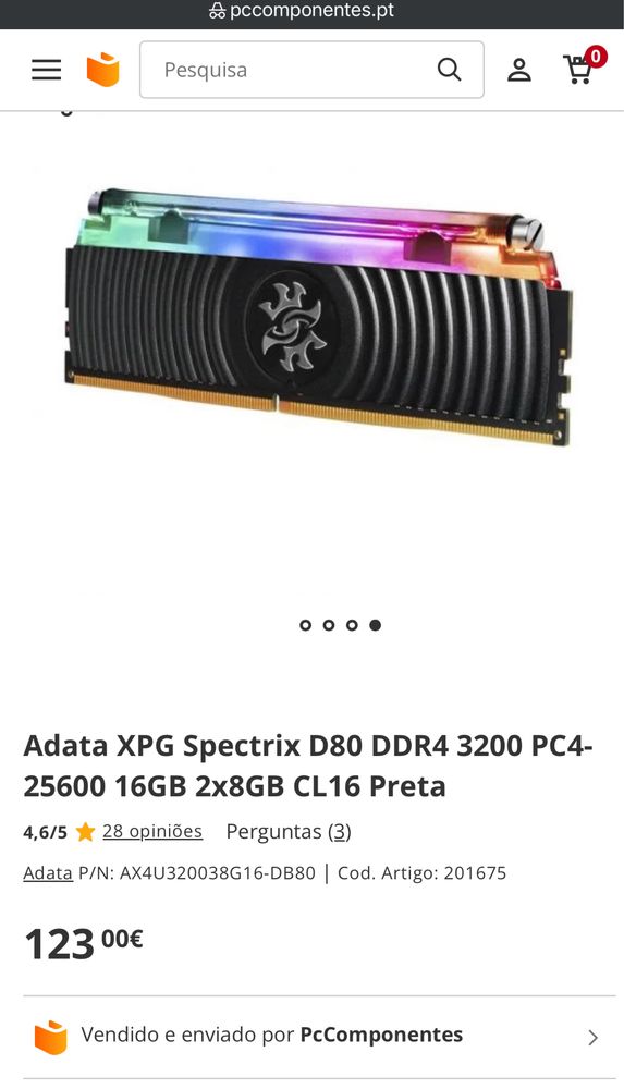 Kit Ram - Adata XPG Spectrix D80 DDR4 3200 4x8GB (32GB)