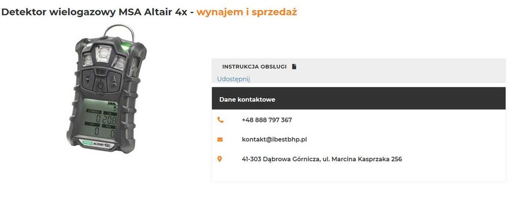 Wynajem detektorów gazu MSA Altair 4X / Tetra3 – BHP BEST