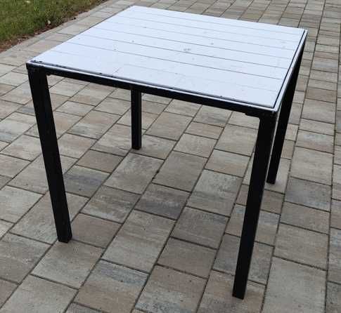 6szt Stół ogrodowy/barowy blat drewniany, nogi metalowe 76x76cm wys.74