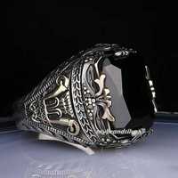 Anel masculino prata esterlina 925 feito à mão ônix preto