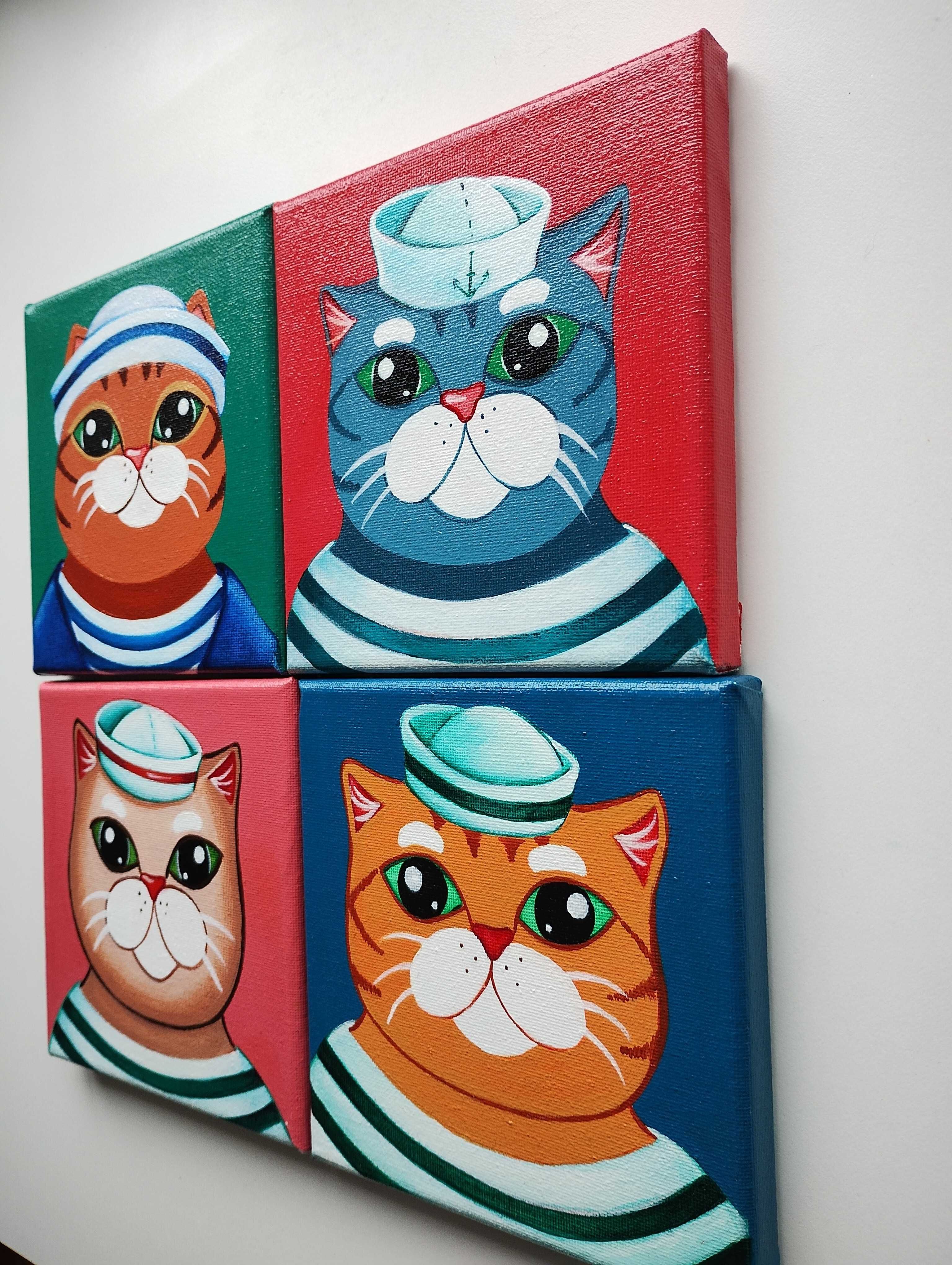 Zestaw portretów kotów marynarskich (4 portretów 15x15 cm)