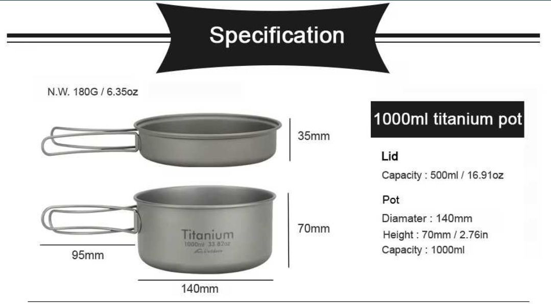 Титановый котелок APG 1000 ml