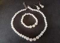Zestaw biżuterii naszyjnik bransoletka kolczyki perły