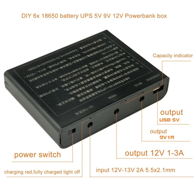 Міні UPS 5V 9V 12V 6x18650 DC USB PowerBank ДБЖ інтернет роутер та ін.