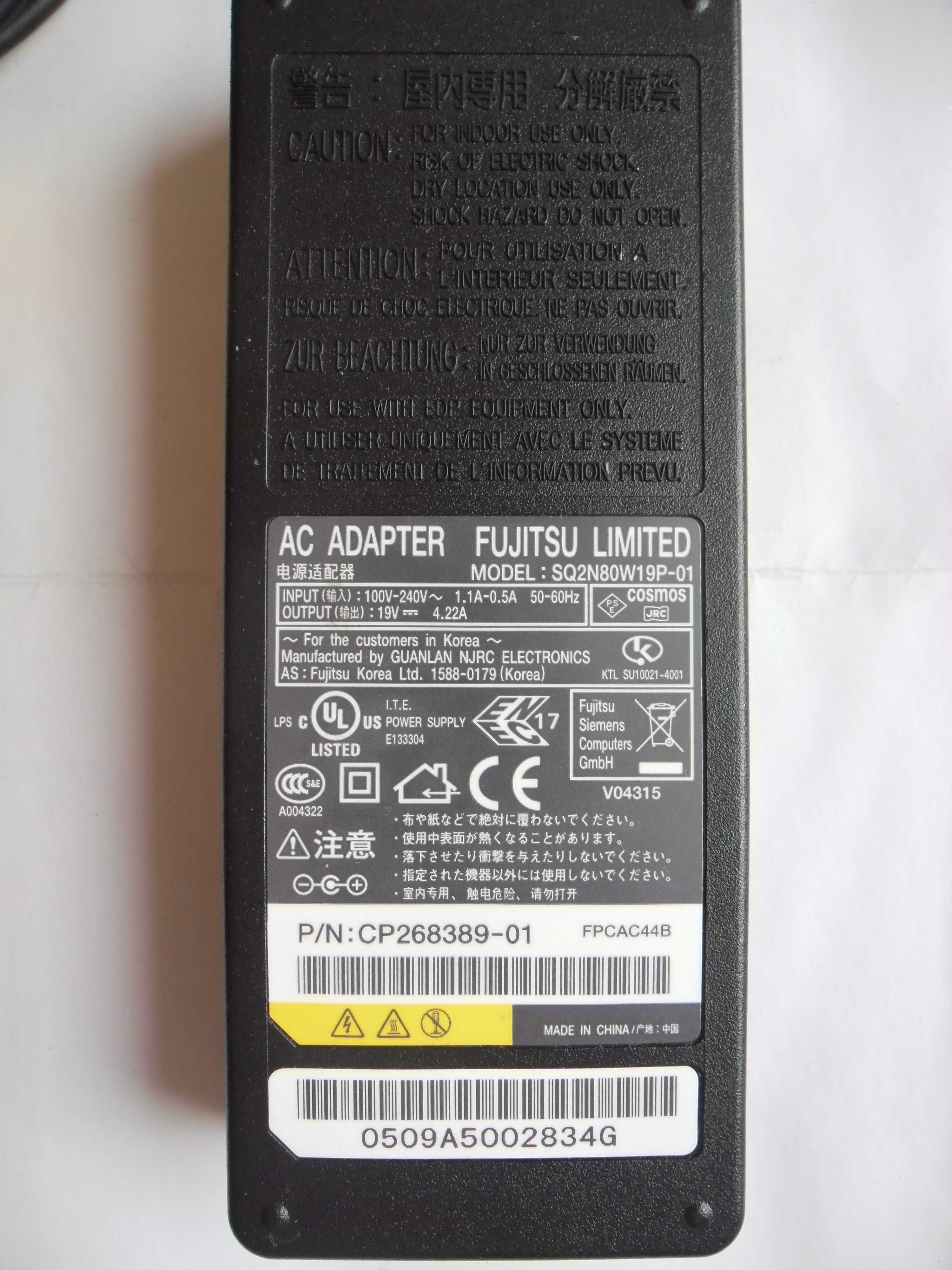 Zasilacz Adapter Fujitsu SQ2N80W19P-01 wtyk 5,5mm 2,5mm 19V 4,22A 80W