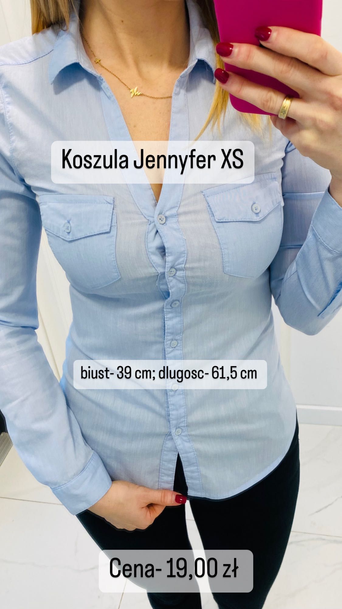 Koszula Jennyfer XS błękitna niebieska jasna rękaw długi i 3/4 bawelna