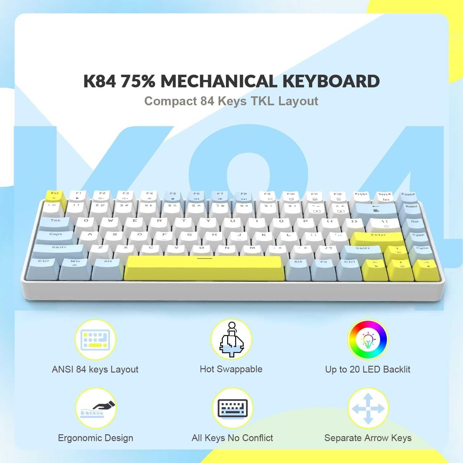 Klawiatura mechaniczna RK84 ,podświetlana Led