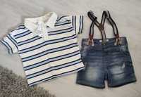 Zara szorty szelki ,nowa bluzka polo H&M,zestaw lato 86
