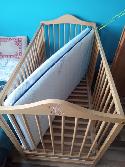 Łóżeczko drewniane + materac Rucken natura dwustronny
