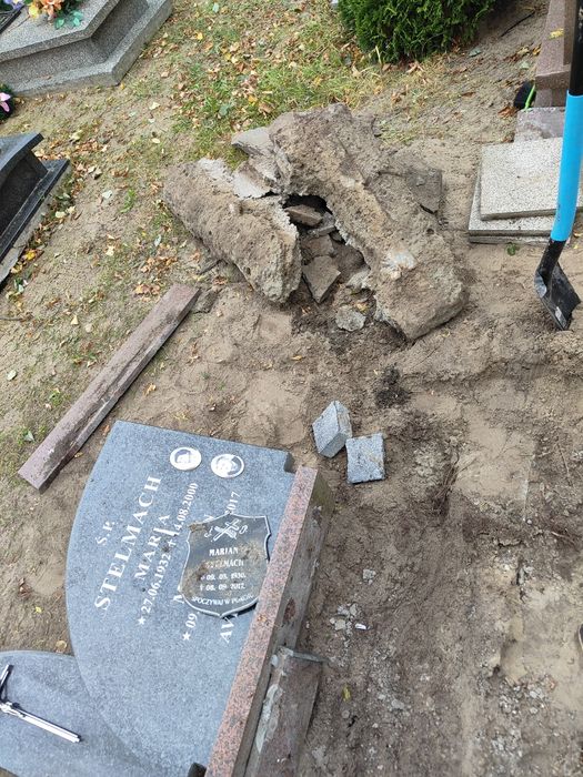 Podnoszenie pomników po zapadnięciu wraz z obróbką