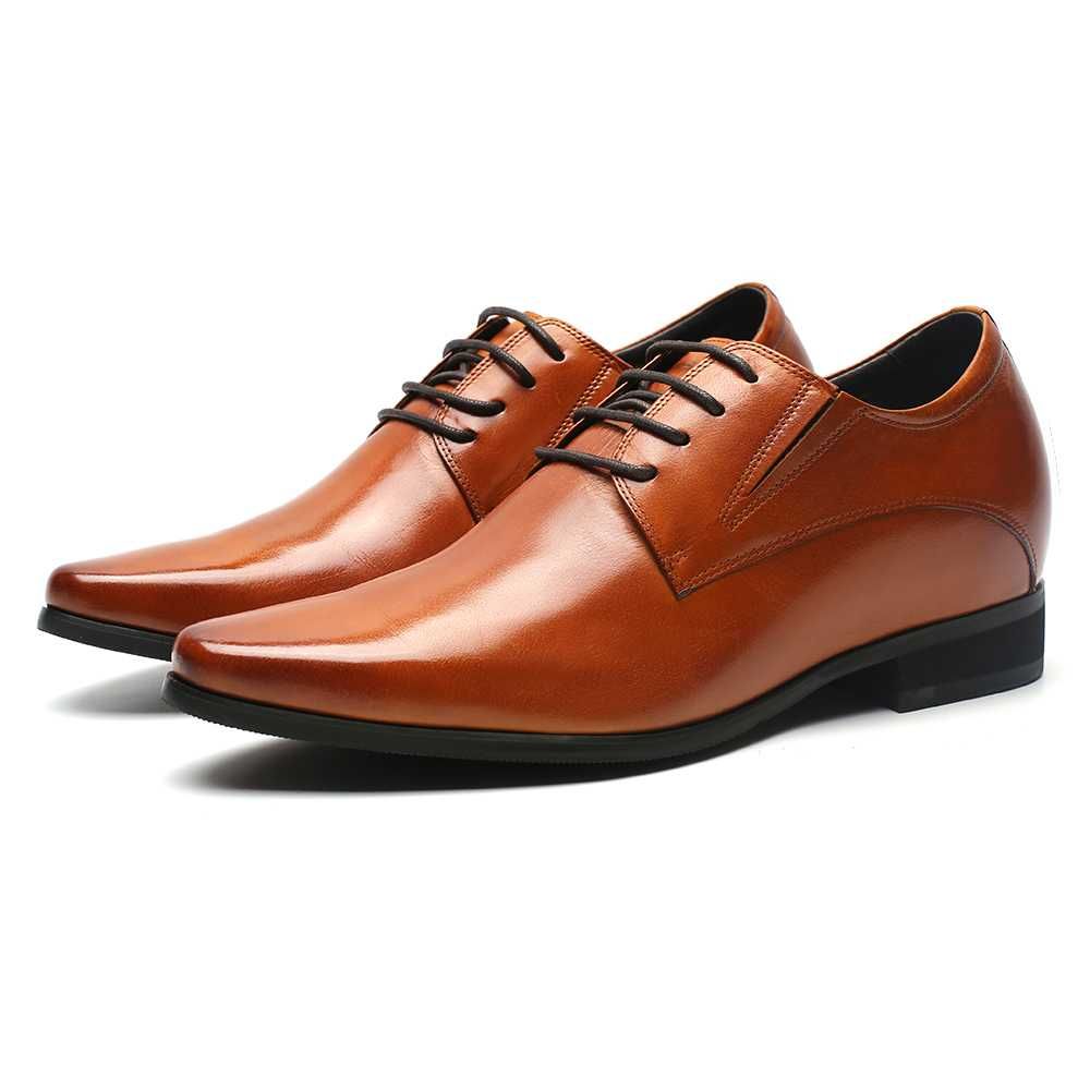 Eleganckie brązowe BUTY PODWYŻSZAJĄCE na ślub +8 cm wzrostu FARETTI.PL