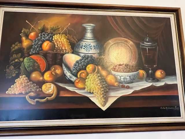 Quadro grande Natureza Morta a oleo de Carlos M. Oliveira Alves