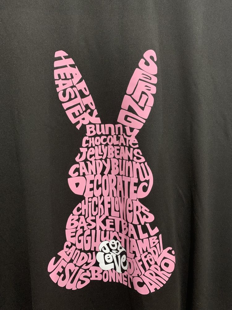 Modna czarna bluzka t-shirt śmieszny nadruk królik rozmiar 52 nowa