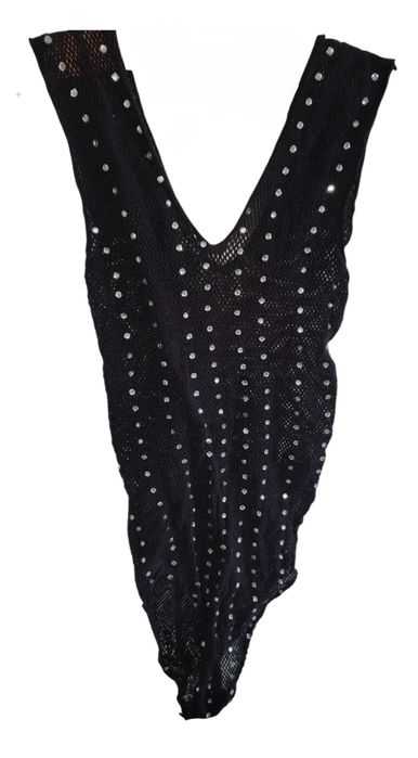 Body z kryształkami całość czarna bielizna body Victoria's Secret 36S