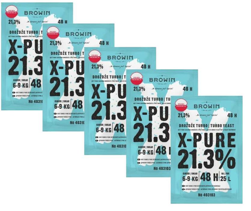 5szt. Drożdże Browin Turbo X-Pure 21,3% 135 g TUROB Yeast