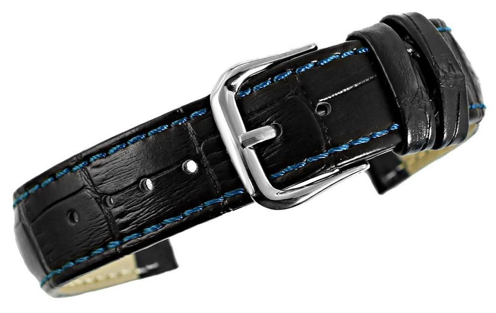 pasek do zegarka - skóra 18 mm 18k7 czarno-niebieski
