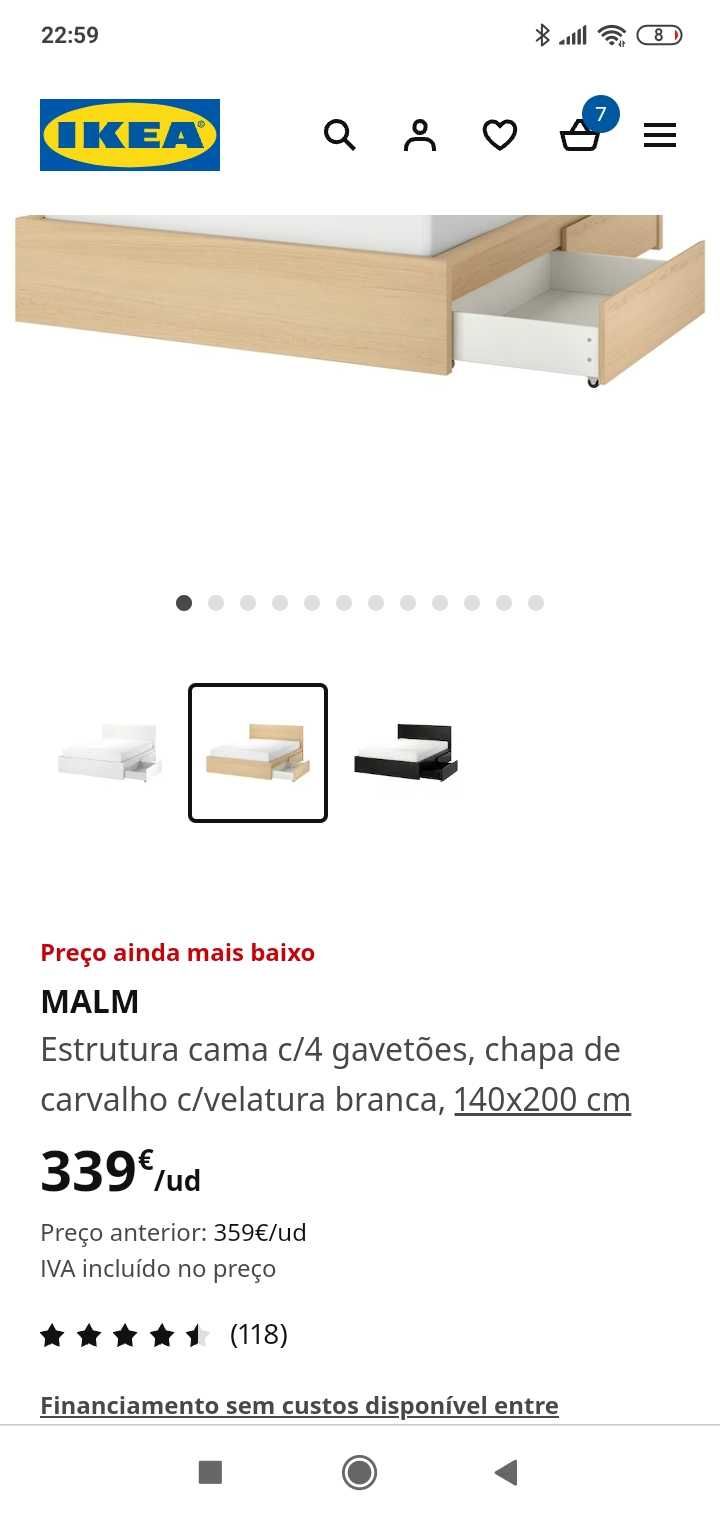 Cama Casal Malm IKEA + Colchão