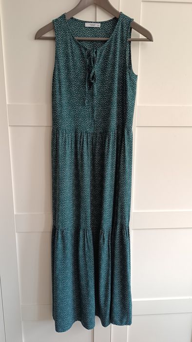 Reserved Sukienka maxi 34 XS wiskoza zielona kropki bez rękawów letnia