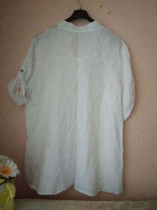 Біла лляна жіноча блузка XL!