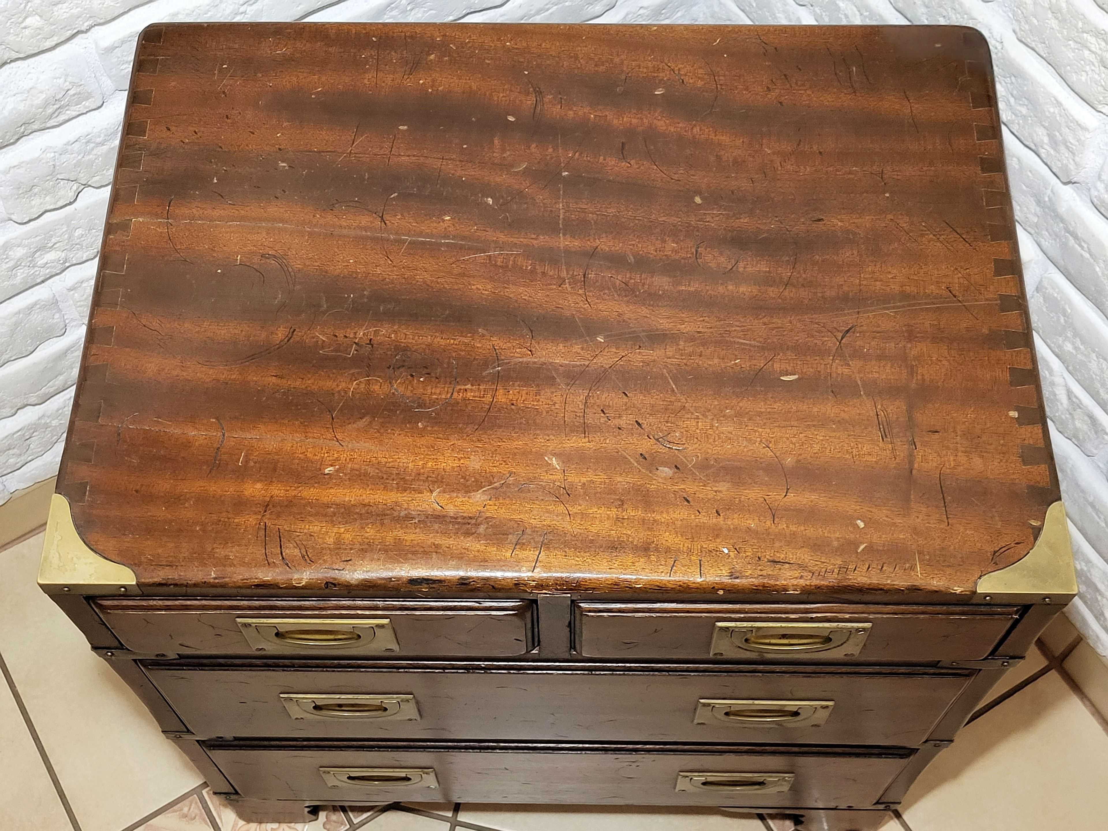 Komoda szafka drewniana marynistyczna mosiężne okucia vintage