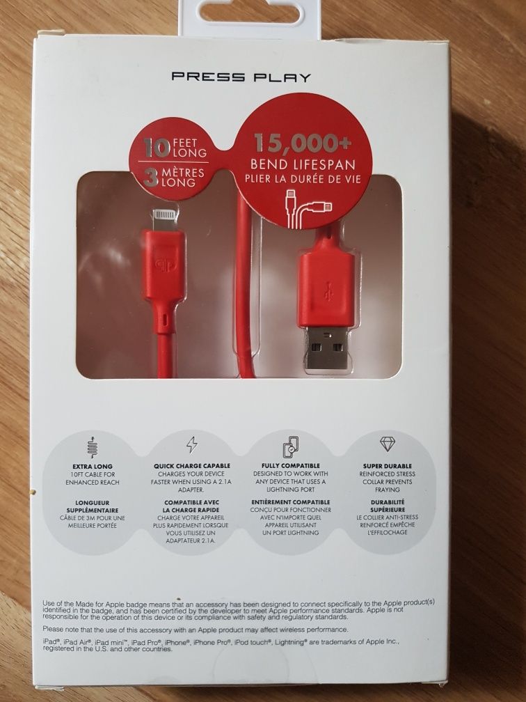 Kabel USB Lightning Apple iPhone iPad MFI 3 metry