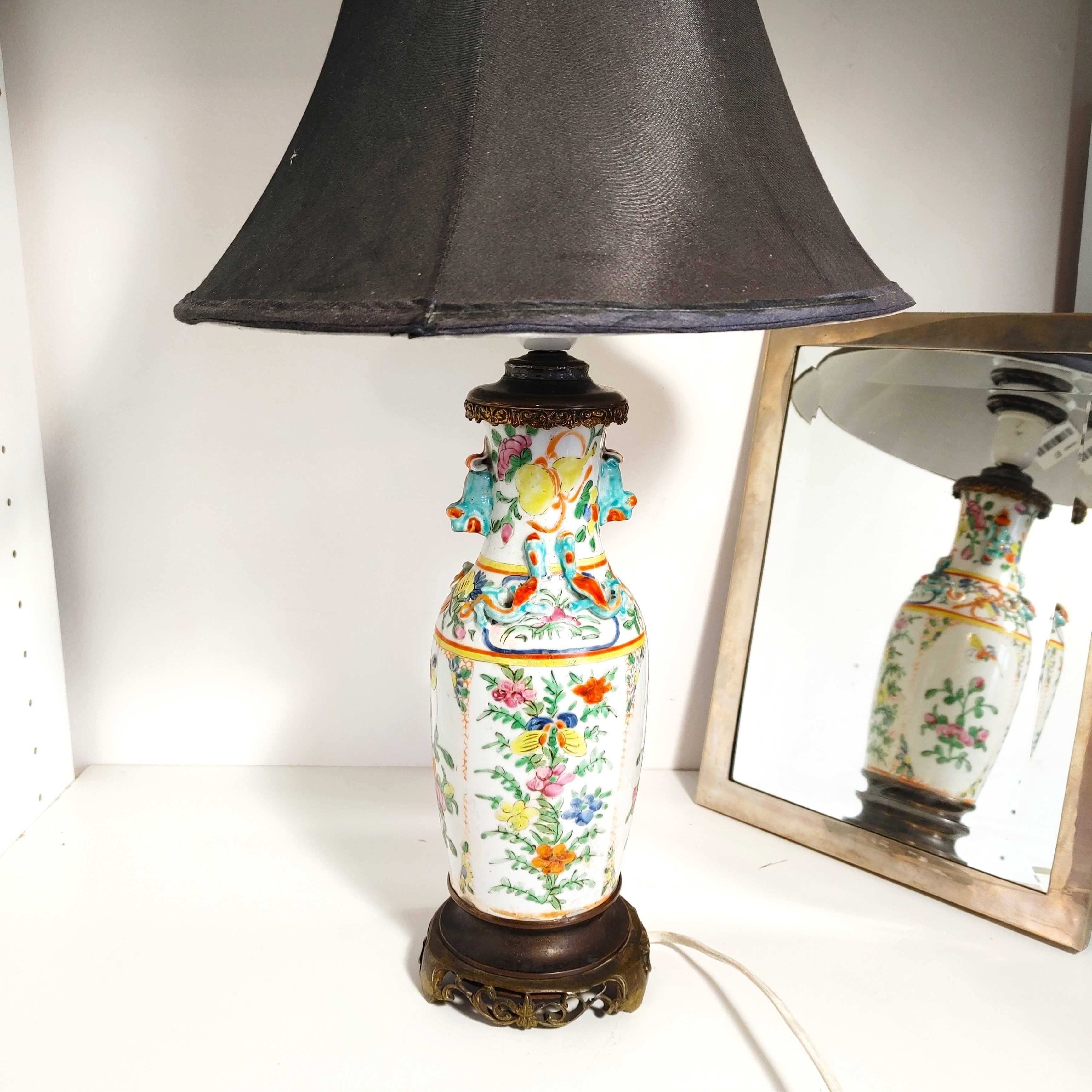 Lampka nocna lampa stołowa stare Chiny porcelana brąz wys 52 cm