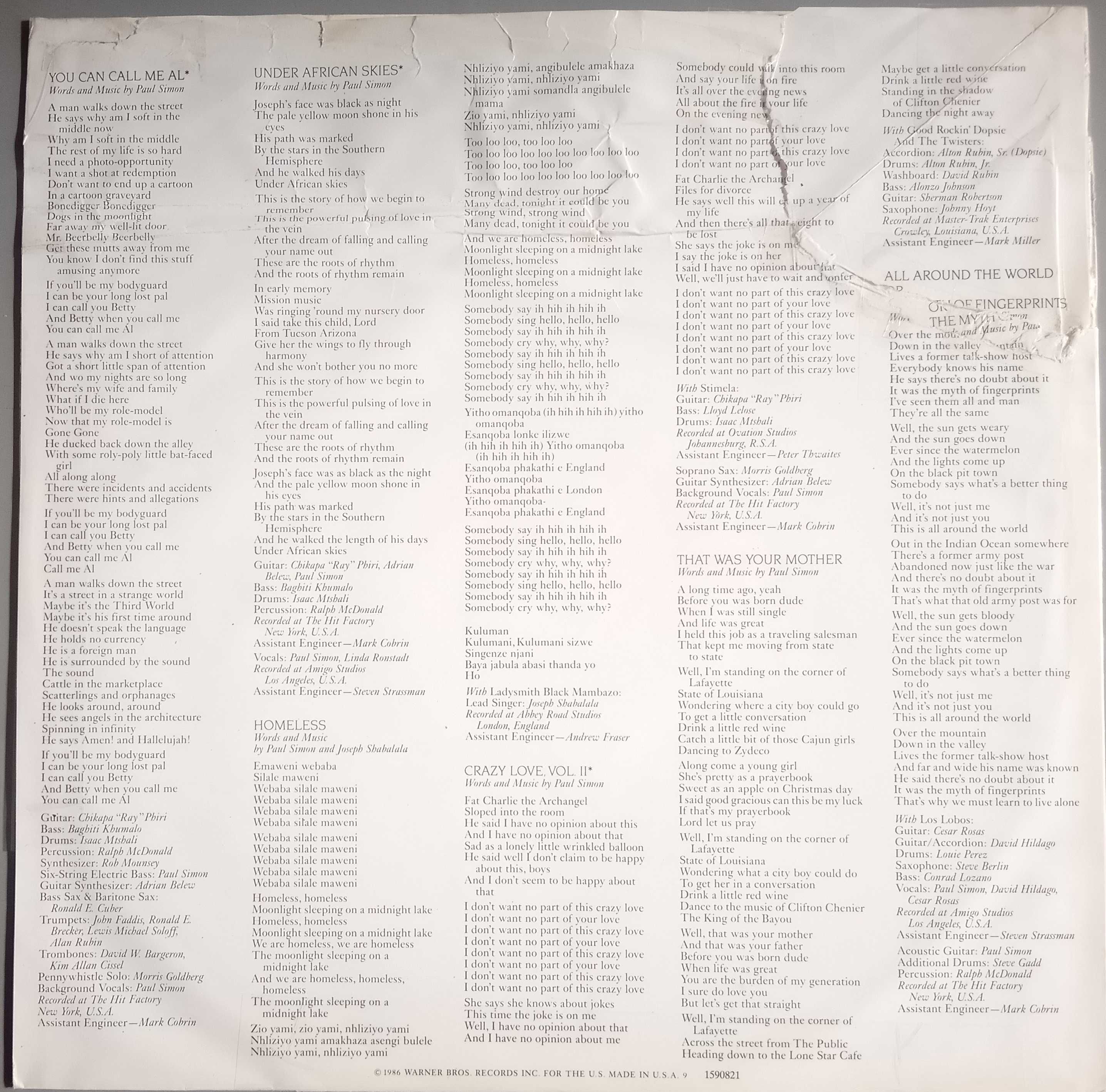 Paul Simon - - - - - Graceland - - - - - LP