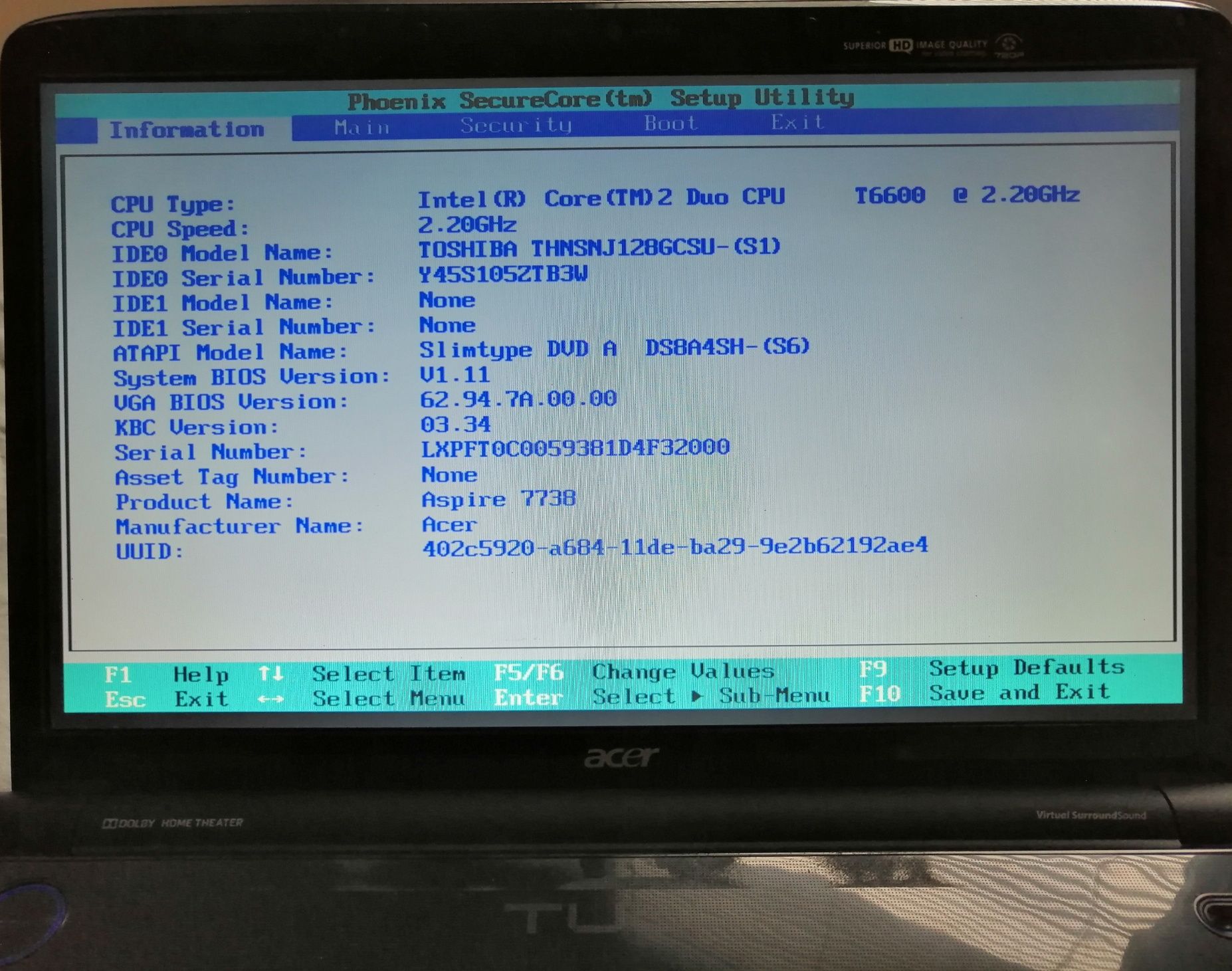 Acer Aspire 7738G T6600 SSD 128GB 4GB RAM